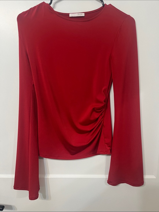 Zara Tops - Zara Red Long-Sleeve Draped Side Tee